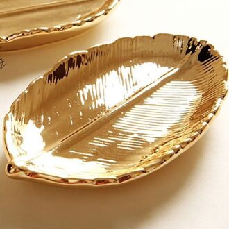 Nordic Bladgoud Decoratieve Lade Keramische Serveerschaal Snoep Schotel Sieraden Fruit Organisator Keuken Servies Tafel Decoratie gouden