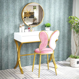 Nordic Bowknot Dressing Stool Modern Minimalist Ins Metal Iron Makeup Chair Backrest Nail Chairs Bedroom Furniture for Girl 45cm