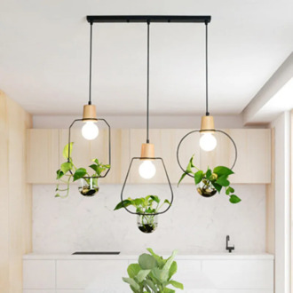 Nordic Chandelier Bar Bedroom Cafe Restaurant Lamp Creative Personality Simple Single Head Solid Wood Art Plant Chandelier