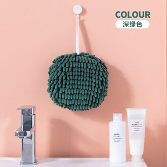 Nordic Chenille-Vegen Bal Absorberende Handdoek Verdikte Badkamer Opknoping Handdoek Keuken Sneldrogende Handdoek Handdoek donker groen