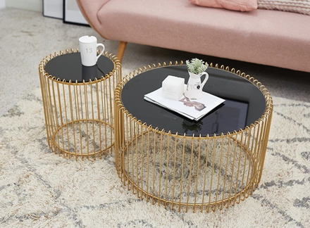 Nordic coffee table black tempered glass round living room creative luxury rose golden iron side table small large size