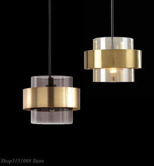 Nordic creative glass pendant lights restaurant kitchen Hanging Lamp bar industrial gold wrought iron glass shade decor fixtures