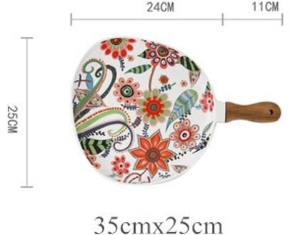 Nordic Diner Borden Keramische Schotel Steak Salade Lade Met Houten Handvat Kerst Steak Platen Home Decor Ovale Gerechten groot