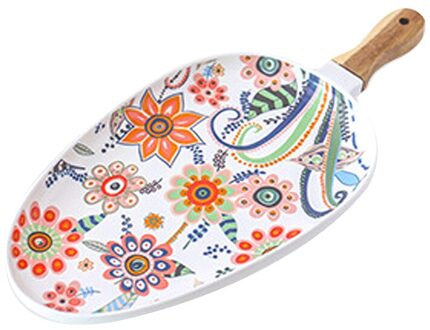 Nordic Diner Plaat Keramische Steak Salade Lade Met Houten Handvat Huishoudelijke Decoratie Ovale Diner Plaat