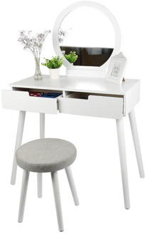 Nordic Dresser Table Mirror With Chair Set Vanity Table Makeup Stool Wooden Mesa Assembly Bedroom 2 Drawers Europe HWC