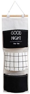 Nordic Eenvoudige Stijl Opknoping Tas Zwart En Wit Drie Pocket Opknoping Bag Muur Katoen Linnen Doek Kunst Opknoping Opslag Opknoping tas Good Night