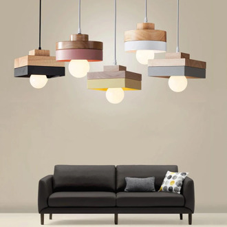 Nordic fashion Wood iron light study office porch aisle corridor living room dining room bar cafe Chandelier light droplight