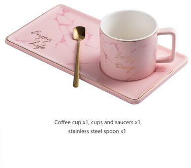 Nordic Gemarmerd Koffie Cup Set Huishouden Eenvoudige Ins Wind Gouden Lepel Ontbijt Melk Thee Cup Engels Afternoon Tea Snack Tray roze