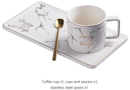 Nordic Gemarmerd Koffie Cup Set Huishouden Eenvoudige Ins Wind Gouden Lepel Ontbijt Melk Thee Cup Engels Afternoon Tea Snack Tray wit