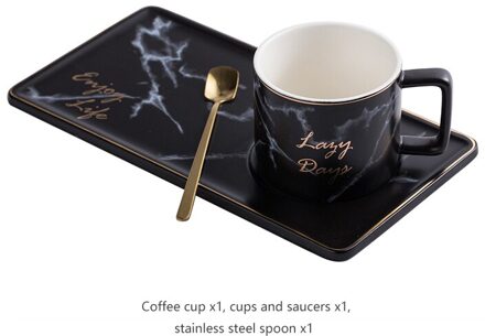 Nordic Gemarmerd Koffie Cup Set Huishouden Eenvoudige Ins Wind Gouden Lepel Ontbijt Melk Thee Cup Engels Afternoon Tea Snack Tray zwart