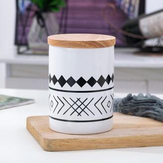 Nordic Geometrie Keramische Opslag Pot Met Houten Deksel Keuken Thuis Organisator Opslag Kan Potten Voor Opslag Kruiden Bulk Container