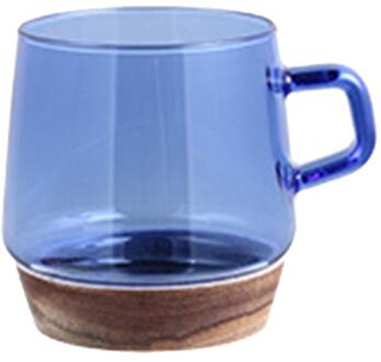 Nordic Glas Cup Ontmoette Acacia Hout Delicate Bodem Hittebestendig Duurzaam Hoge Borosilicate Wijn Bril Gekleurde Melk Koffie Cup blauw