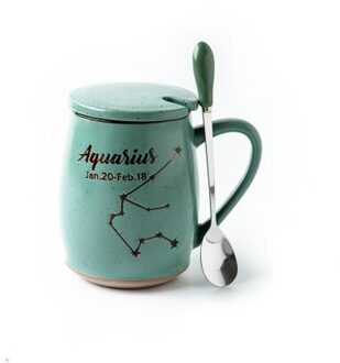 Nordic Groene Hand Geschilderd 12 Constellation Mokken Keramische Thee Mok Met Deksel Thuis Koffie Mok Creatieve 450Ml Taza kantoor Cups Aquarius