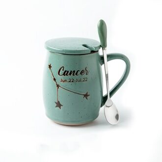 Nordic Groene Hand Geschilderd 12 Constellation Mokken Keramische Thee Mok Met Deksel Thuis Koffie Mok Creatieve 450Ml Taza kantoor Cups Cancer