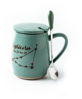 Nordic Groene Hand Geschilderd 12 Constellation Mokken Keramische Thee Mok Met Deksel Thuis Koffie Mok Creatieve 450Ml Taza kantoor Cups Capricorn