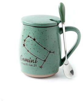 Nordic Groene Hand Geschilderd 12 Constellation Mokken Keramische Thee Mok Met Deksel Thuis Koffie Mok Creatieve 450Ml Taza kantoor Cups Gemini