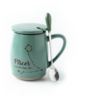 Nordic Groene Hand Geschilderd 12 Constellation Mokken Keramische Thee Mok Met Deksel Thuis Koffie Mok Creatieve 450Ml Taza kantoor Cups Pisces