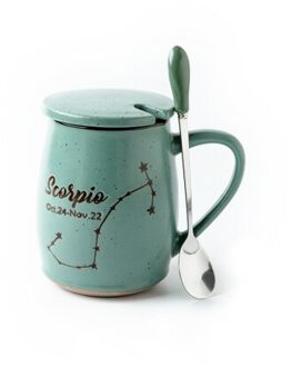 Nordic Groene Hand Geschilderd 12 Constellation Mokken Keramische Thee Mok Met Deksel Thuis Koffie Mok Creatieve 450Ml Taza kantoor Cups Scorpio