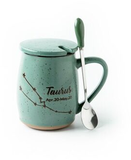 Nordic Groene Hand Geschilderd 12 Constellation Mokken Keramische Thee Mok Met Deksel Thuis Koffie Mok Creatieve 450Ml Taza kantoor Cups Taurus