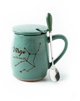 Nordic Groene Hand Geschilderd 12 Constellation Mokken Keramische Thee Mok Met Deksel Thuis Koffie Mok Creatieve 450Ml Taza kantoor Cups Virgo