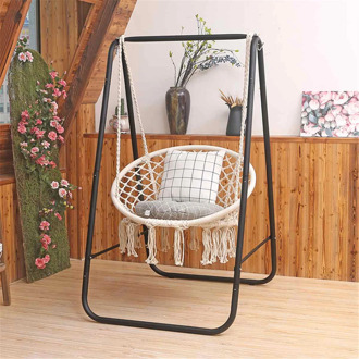Nordic Hammock Chair Swing Rope Outdoor Indoor Garden Round Seat Metal Frame Chair Stand Rack Safety Chair Hammock for Home