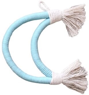 Nordic Hand Geweven Macrame Tapestry Katoenen Touw Weave Maan Muur Opknoping Hanger P31B licht blauw