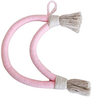Nordic Hand Geweven Macrame Tapestry Katoenen Touw Weave Maan Muur Opknoping Hanger P31B licht roze