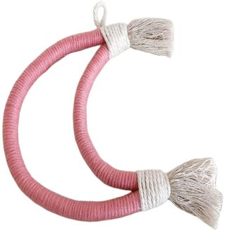 Nordic Hand Geweven Macrame Tapestry Katoenen Touw Weave Maan Muur Opknoping Hanger P31B vlees roze