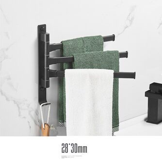 Nordic Handdoekenrek Zwarte Roterende Bar Ruimte Aluminium Activiteit Wall-Hung Ponsen-Gratis Badkamer Opslag 3 arms