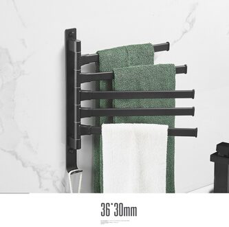 Nordic Handdoekenrek Zwarte Roterende Bar Ruimte Aluminium Activiteit Wall-Hung Ponsen-Gratis Badkamer Opslag 5 arms