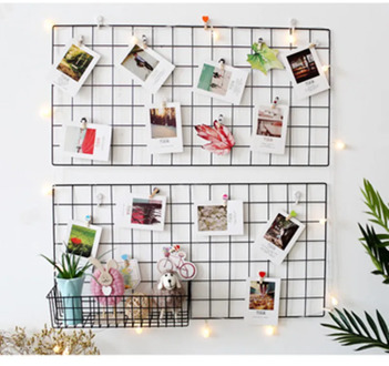 Nordic Home Wall Decoration Iron Grid Decor Photo Frame Postcards DIY Wall Art Display Mesh Storage Shelf Organizer Rack Holder