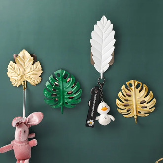 Nordic Hook Purse Hanger Creative Golden Leaf Shape Coat Rack Wall Coat Key Holder No-Hole Home Wall Hanging Decoration