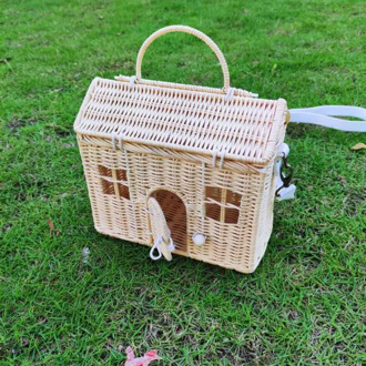 Nordic INS House Shape children shoulder bag Fashion Handmade Rattan Vintage Storage Basket Kids Shoulder Bag photography props