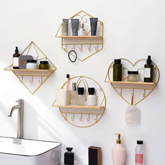 Nordic Iron Hexagonal Grid Wall Storage rack Shelf Wall Hanging Geometric Figure Wall Decoration Living Room decorative shelf