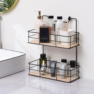 Nordic Iron Opslag Plank 2-Tier Wall Opknoping Manden Shampoo Organisatie zwart