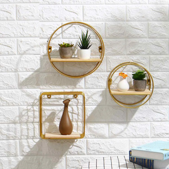 Nordic Iron Round Grid Wall Storage rack Shelf Wall Hanging Geometric Figure Wall Decoration Living Room decorative shelf