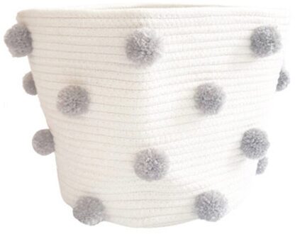 Nordic Katoenen Touw Gebreide Pom Decoratie Wasmand Speelgoed Opslag Emmer Voor Thuis Fq-Ing Grijs
