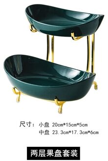 Nordic Keramische Fruitschaal Woonkamer Multi-layer Fruit Schotel Snack Mand Huishoudelijke Droog Fruit Kom Fruitschaal Creatieve luxe 2 laag groen