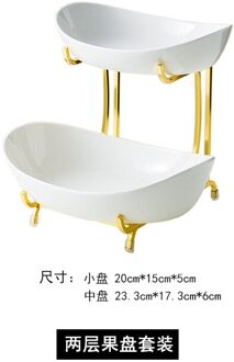 Nordic Keramische Fruitschaal Woonkamer Multi-layer Fruit Schotel Snack Mand Huishoudelijke Droog Fruit Kom Fruitschaal Creatieve luxe 2 laag wit