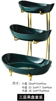 Nordic Keramische Fruitschaal Woonkamer Multi-layer Fruit Schotel Snack Mand Huishoudelijke Droog Fruit Kom Fruitschaal Creatieve luxe 3 laag groen