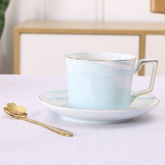 Nordic Keramische Koffie Thee Cup Grijs Marmer Mok Drinkware Bar Decoratie Huishoudelijke Keuken Benodigdheden Kop En Schotel Met Lepel blauw