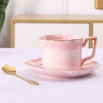 Nordic Keramische Koffie Thee Cup Grijs Marmer Mok Drinkware Bar Decoratie Huishoudelijke Keuken Benodigdheden Kop En Schotel Met Lepel roze
