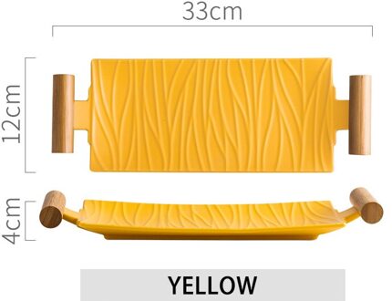 Nordic Keramische Rechthoekige Sushi Lange Plaat Dessert Taart Snack Zalm Gebraden Vlees Kippenvleugels Plaat Met Handvat Servies geel