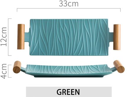 Nordic Keramische Rechthoekige Sushi Lange Plaat Dessert Taart Snack Zalm Gebraden Vlees Kippenvleugels Plaat Met Handvat Servies groen