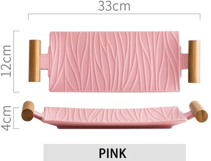 Nordic Keramische Rechthoekige Sushi Lange Plaat Dessert Taart Snack Zalm Gebraden Vlees Kippenvleugels Plaat Met Handvat Servies roze