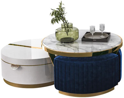 Nordic Light luxury oval marble coffee table TV cabinet combination Postmodern minimalist small apartment combination coffee