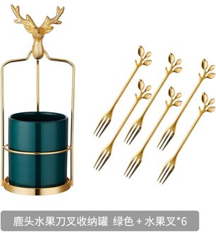 Nordic Luxe Fruit Vork Set Blad Lepel Huishoudelijke Keramische Pot Roestvrij Staal Fruit Label Lepel groen en fruit vork