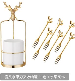 Nordic Luxe Fruit Vork Set Blad Lepel Huishoudelijke Keramische Pot Roestvrij Staal Fruit Label Lepel wit en fruit vork