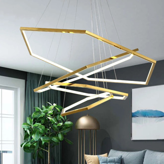 Nordic Luxury Gold pendent light Stainless Steel 40 60 80 100CM Hexagon LED Pendant Lamp for Hotel Villa Living Room Decoration