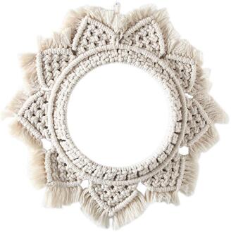 Nordic Macrame Opknoping Muur Spiegel Boho Ronde Make Up Spiegel Appartement Kamer Art Ornament Dorm Entrees Decoratie kader